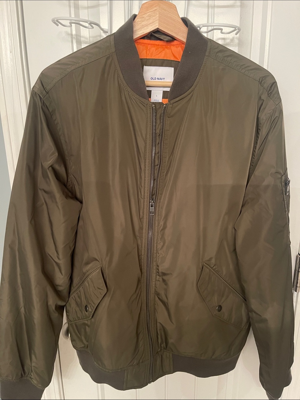 Old Navy Olive Green Bomber Jacket with Orange Lining